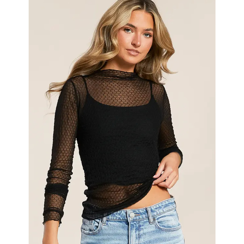 FREE PEOPLE INTIMATELY BLACK MINDING MY BUSINESS SHEER LAYERING TOP SHIRT XS